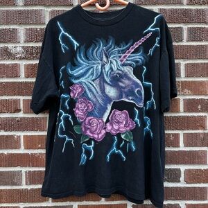 Vtg American Thunder Elisa Unicorn T-Shirt Black Sz XL Single Stitch  RARE 90’s